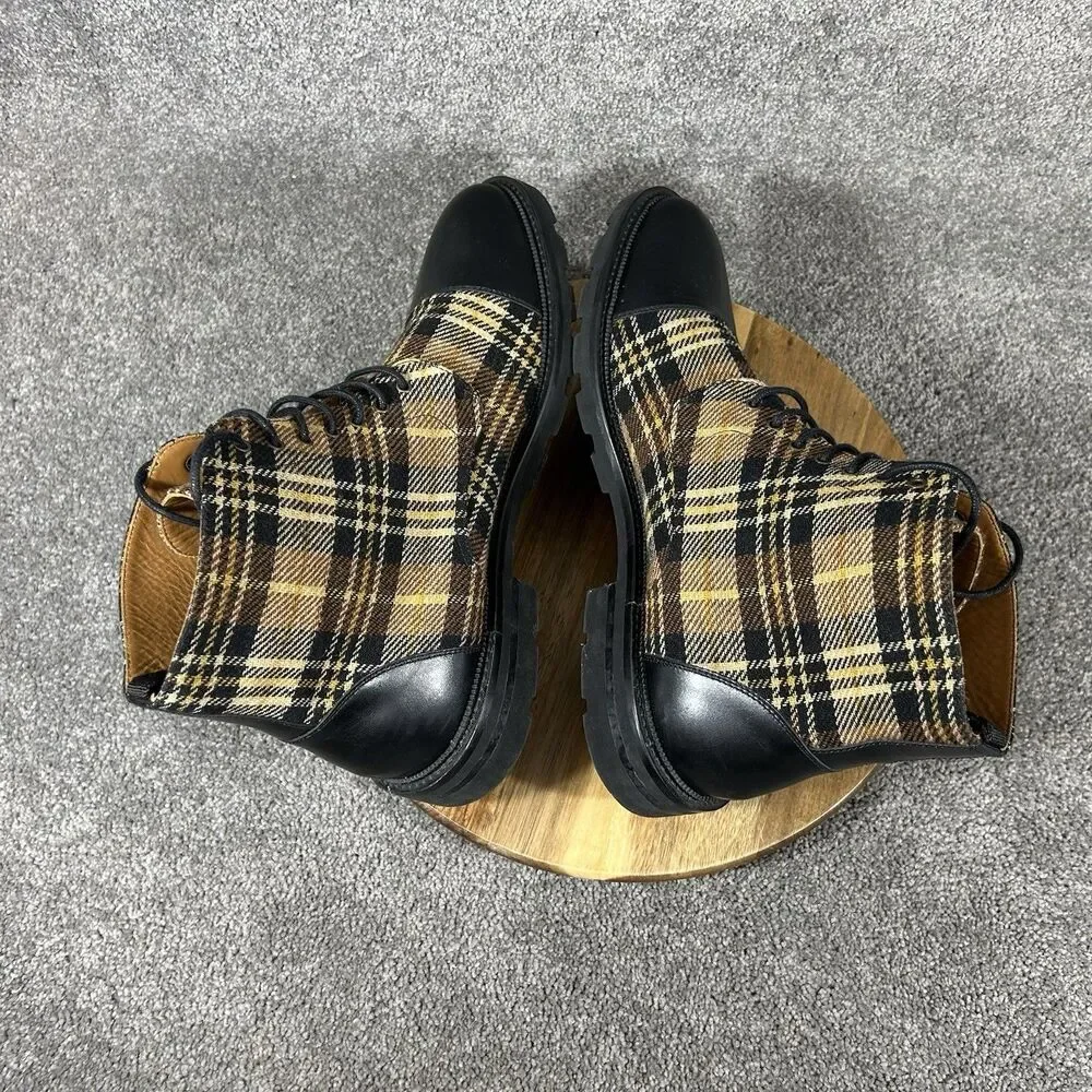 Taft The Jack Mens Size 11  EU 44 Brown Yellow Plaid Wool Business Preppy Boots